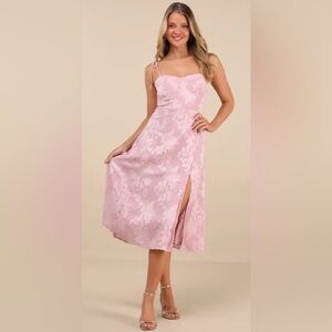 Lulus Loveliest Looks Floral Jacquard Tie-Strap Midi Dress L NWT